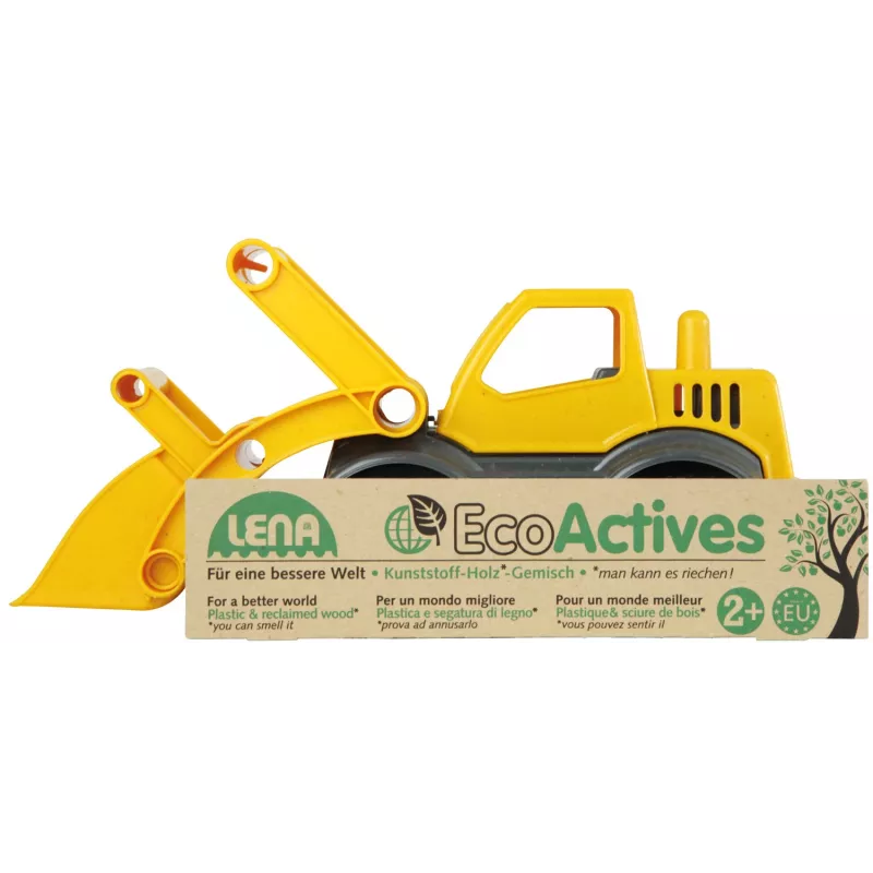 Lena EcoActives Earth Mover, traktor, 2 roky, plast, drevo, čierna, sivá, žltá