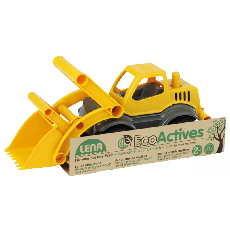 Lena EcoActives Earth Mover, traktor, 2 roky, plast, drevo, čierna, sivá, žltá