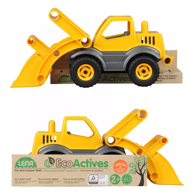 Lena EcoActives Earth Mover, traktor, 2 roky, plast, drevo, čierna, sivá, žltá