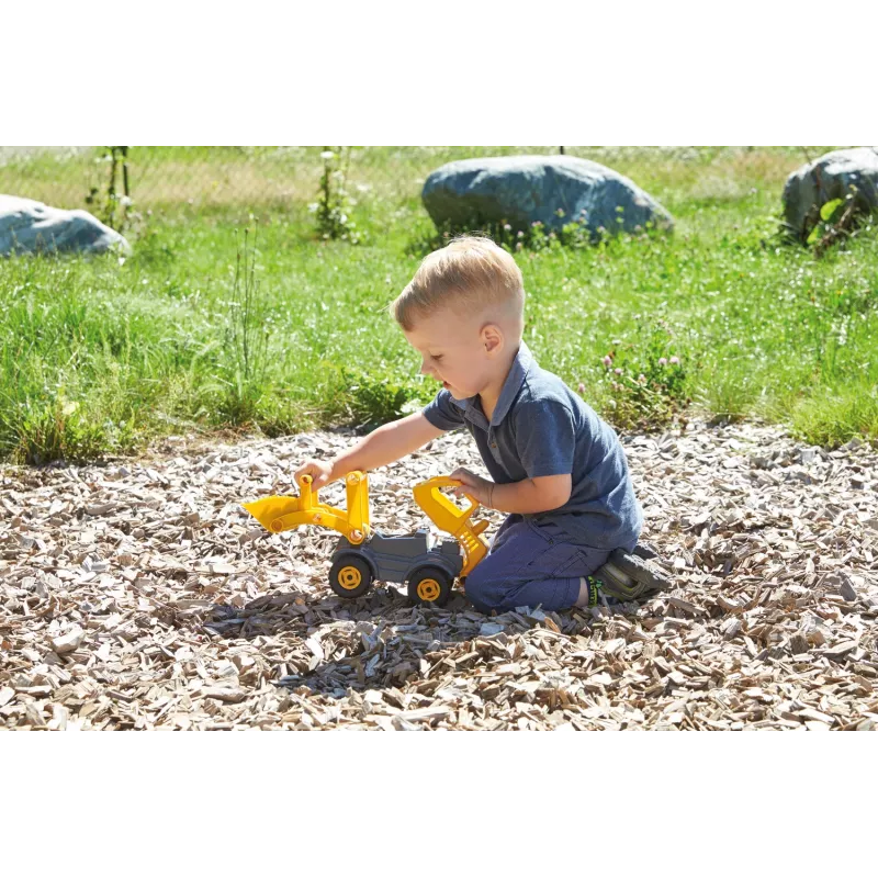Lena EcoActives Earth Mover, traktor, 2 roky, plast, drevo, čierna, sivá, žltá