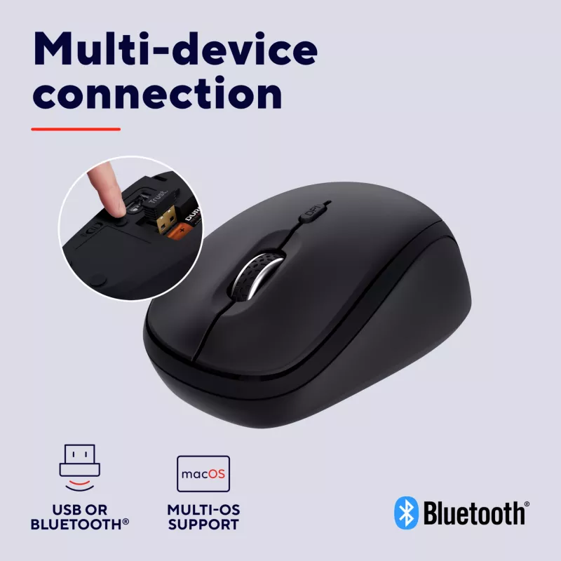 Trust Yvi+ myš univerzálna obojručná RF Wireless + Bluetooth optická 1600 DPI