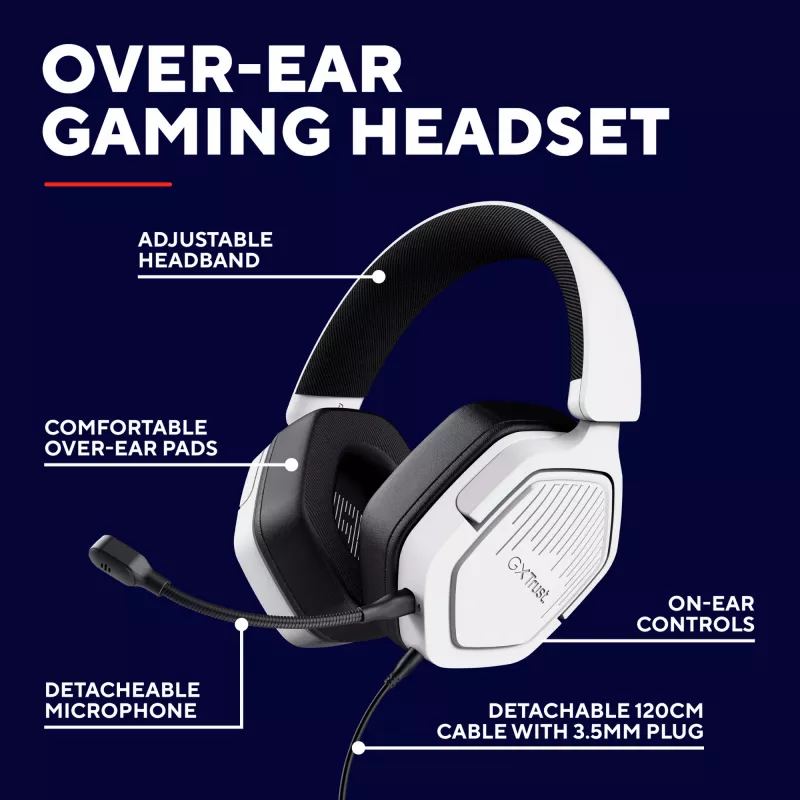 Trust GXT492W Carus headset káblový s hlavovým mostom herný biela
