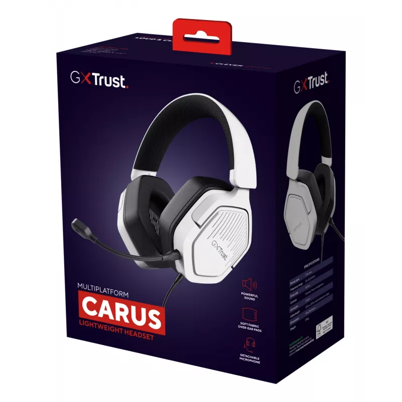 Trust GXT492W Carus headset káblový s hlavovým mostom herný biela