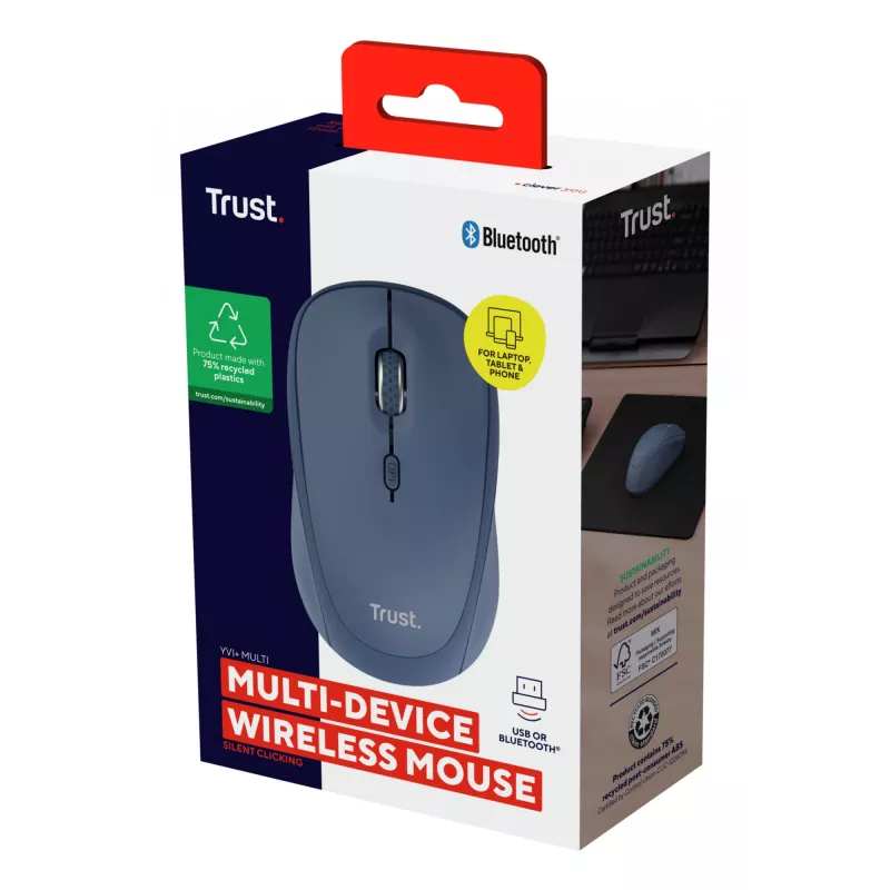 Trust Yvi+ myš univerzálna obojručná RF Wireless + Bluetooth optická 1600 DPI