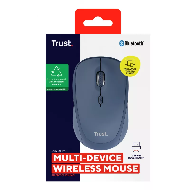 Trust Yvi+ myš univerzálna obojručná RF Wireless + Bluetooth optická 1600 DPI