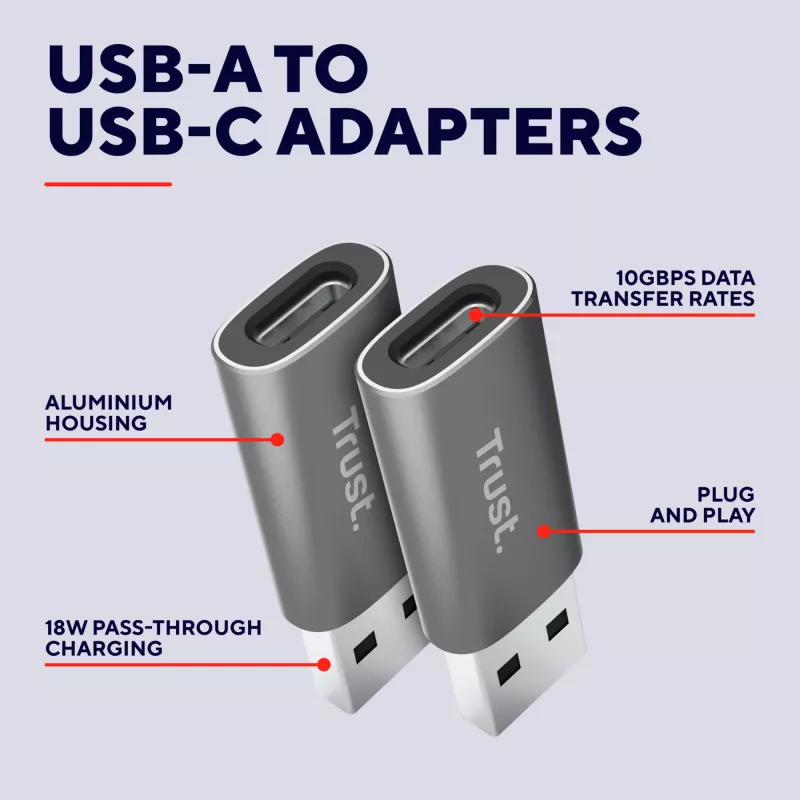 Trust Calyx USB Type-C USB Type-A sivá konektor 1 USB Type-C konektor 2 USB Type-A
