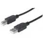 Manhattan USB-A na USB-B kábel, 3 m, konektor samec na konektor samec, 480 Mbit/s (USB 2.0), Hi-Speed USB, čierny, doživotná záruka, zodpovedá USB2HAB3M.