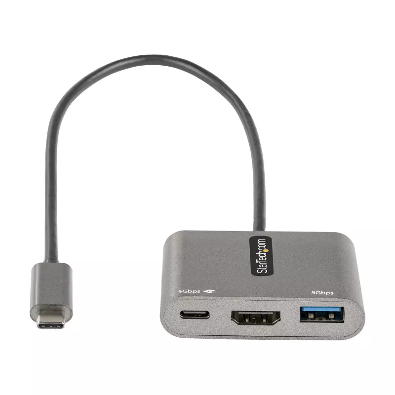 StarTech.com USB-C multiport adaptér, USB-C na HDMI 4K video, 100W PD Pass-Through, USB 3.0 hub 5 Gbit/s (1x Type-C/1x A), USB-C mini-dock, USB-C cestovný dock, prenosná dokovacia stanica pre laptop