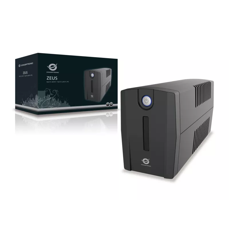 Conceptronic ZEUS02ES line-interaktívny UPS, 850 VA (0,85 kVA), 480 W, 2x Schuko, HID USB, RJ45 vstup/výstup, 220-240 V, čierny