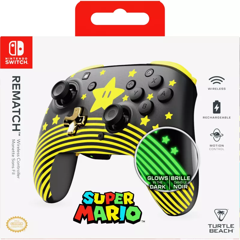 Bezdrôtový ovládač Turtle Beach Rematch TBC-8101-75 pre Nintendo Switch, Super Mario Star, čierno-žltý