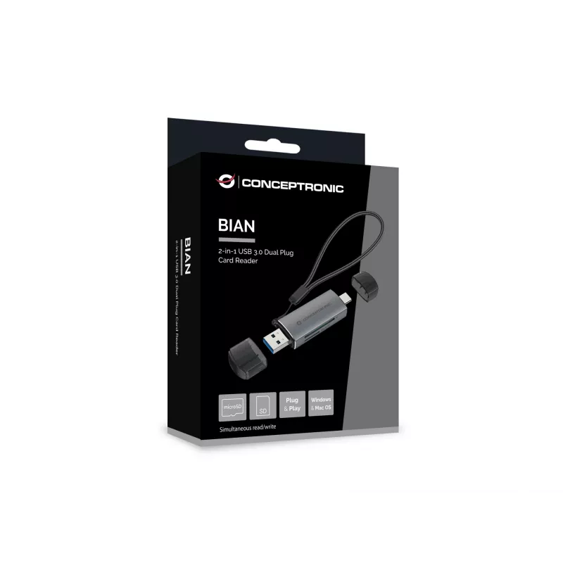Conceptronic BIAN05G 2-in-1 USB 3.0 Dual Plug čítačka kariet, SD/MicroSD 3.0, UHS-I