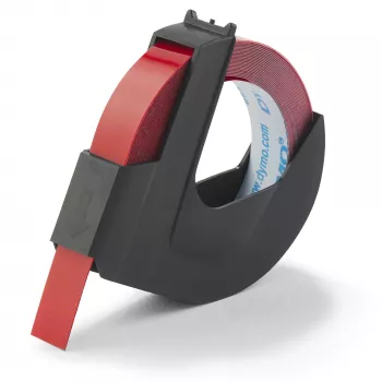 DYMO autentická raziaca páska | 9 mm x 3 m rolka | biela potlač na červenej | samolepiaca | pre razidlá | 1 kus