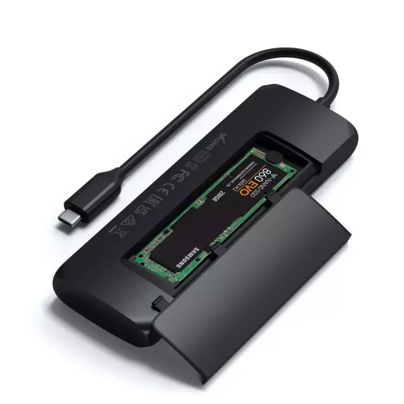 Satechi ST-UCHSEK hybridný multiportový adaptér USB-C s puzdrom na SSD, HDMI, čierny