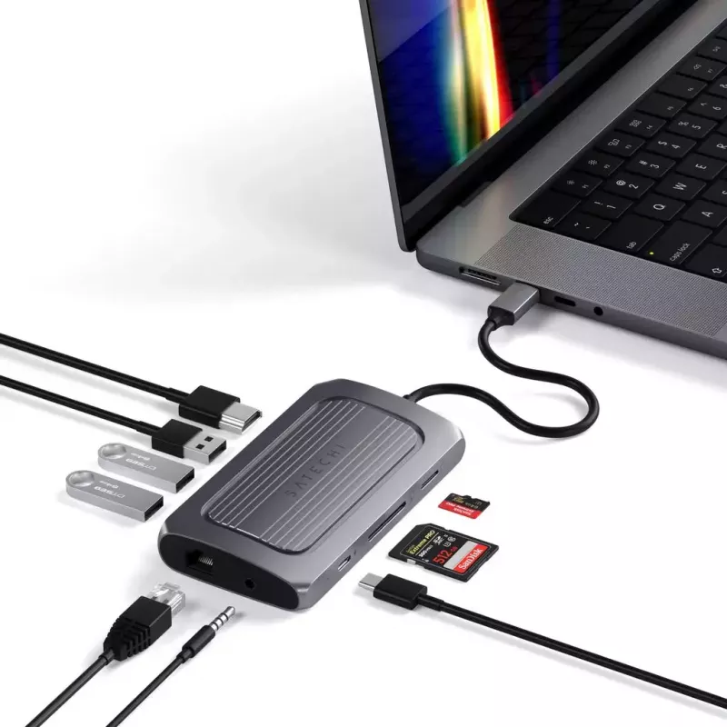 Dokovacia stanica pre notebook Satechi ST-U4MA3M USB Type-C sivá 100W Power Delivery