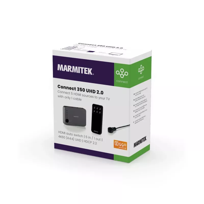 Marmitek Connect 350 UHD 2.0 prepínač HDMI, HDMI 2.0b, 4K 2160p, 18 Gbit/s, čierny