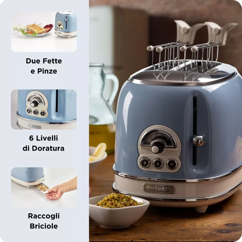 Ariete Vintage 155/05 hriankovač na 2 hrianky, 810 W, modrý