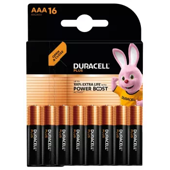 Jednorazová alkalická batéria Duracell Plus AAA — 48 x 11 x 10 mm, hmotnosť balenia 160 g
