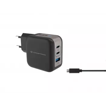 Conceptronic 3-portová 67W GaN USB PD nabíjačka s USB-C káblom, USB-C x 2, USB-A x 1, QC 3.0, PPS