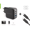 Conceptronic 3-portová 67W GaN USB PD nabíjačka s USB-C káblom, USB-C x 2, USB-A x 1, QC 3.0, PPS