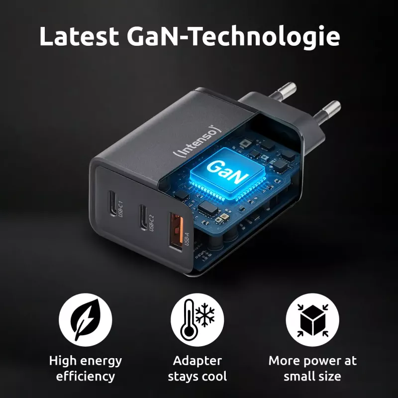 Napájací zdroj Intenso W65ACC USB-A a USB-C konektory čierny