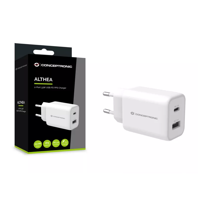 Conceptronic ALTHEA 2-port 33W USB PD PPS nabíjačka, QC 3.0