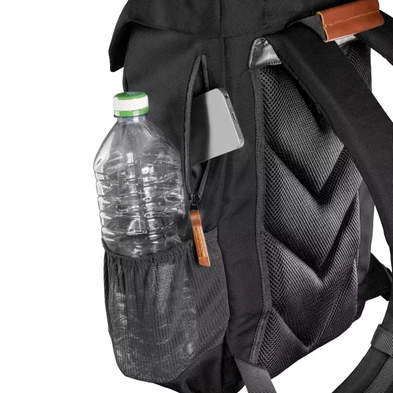 Batoh Mantona Luis junior čierny hnedý koža kov polyester syntetika
