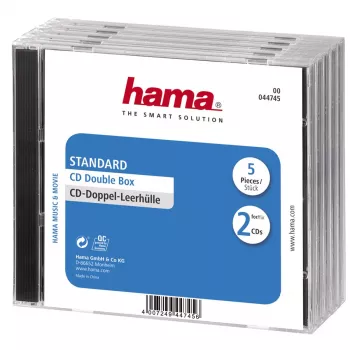 Hama CD dvojité jewel case štandard, balenie 5 ks 2 disky transparentné