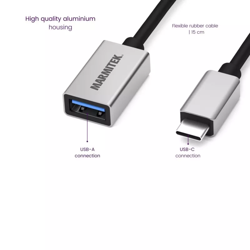 USB kábel Marmitek 08375 0,15 m USB 3.2 Gen 1 USB-C USB-A čierny strieborný