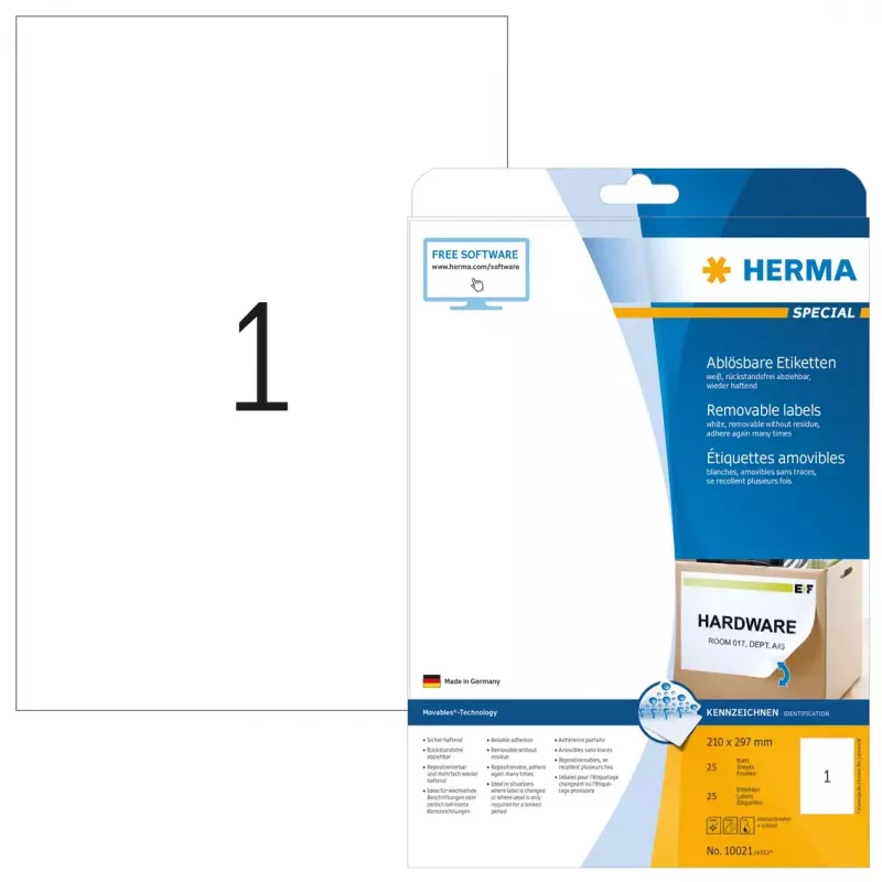 Samolepiaca tlačová etiketa HERMA odnímateľné etikety A4 210x297 mm biela Movables