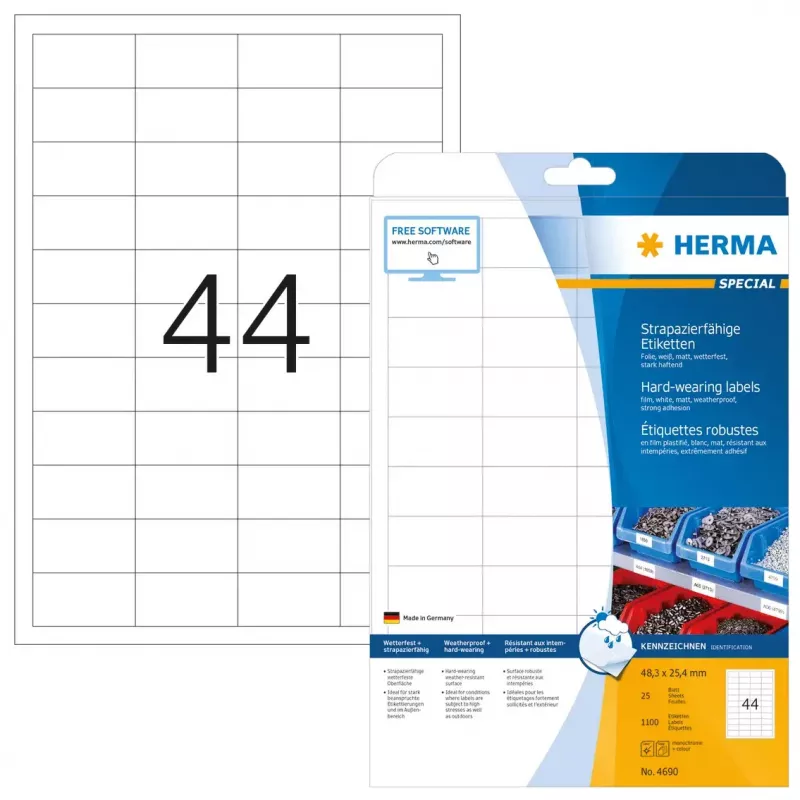 Samolepiace etikety do tlačiarne HERMA Labels odolné A4 48,3x25,4 mm