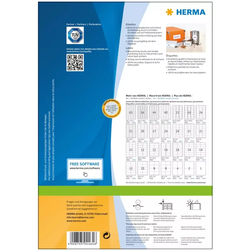 Samolepiaca etiketa do tlačiarne HERMA Labels Premium A4 70x37 mm