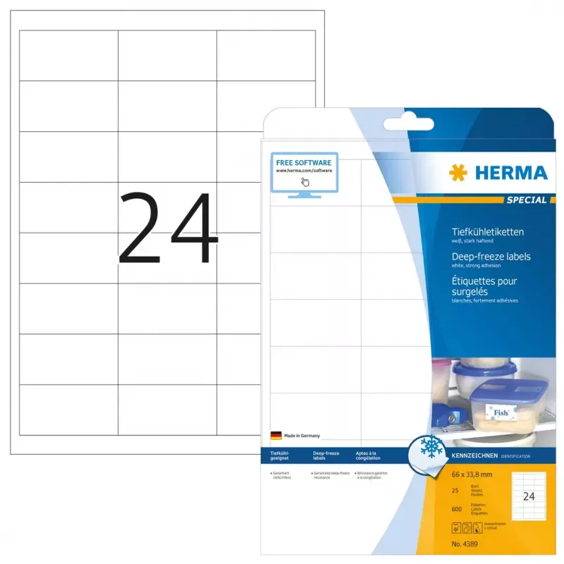 Samolepiace etikety do tlačiarne HERMA do mrazničky 66x33,8 mm