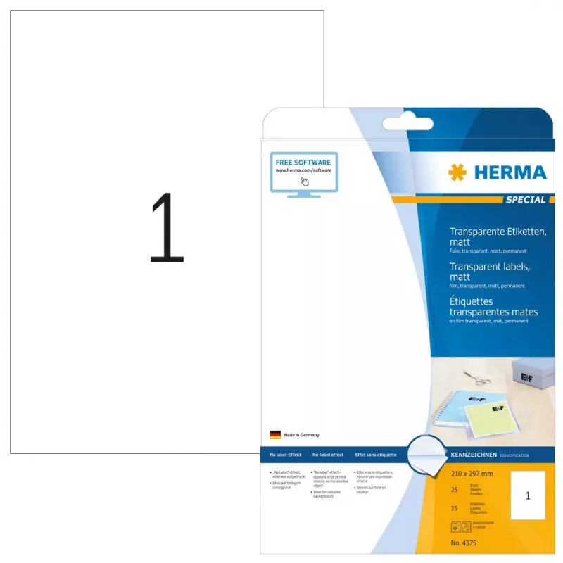 Samolepiaca etiketa HERMA etikety transparentné matné A4 210x297 mm fólia