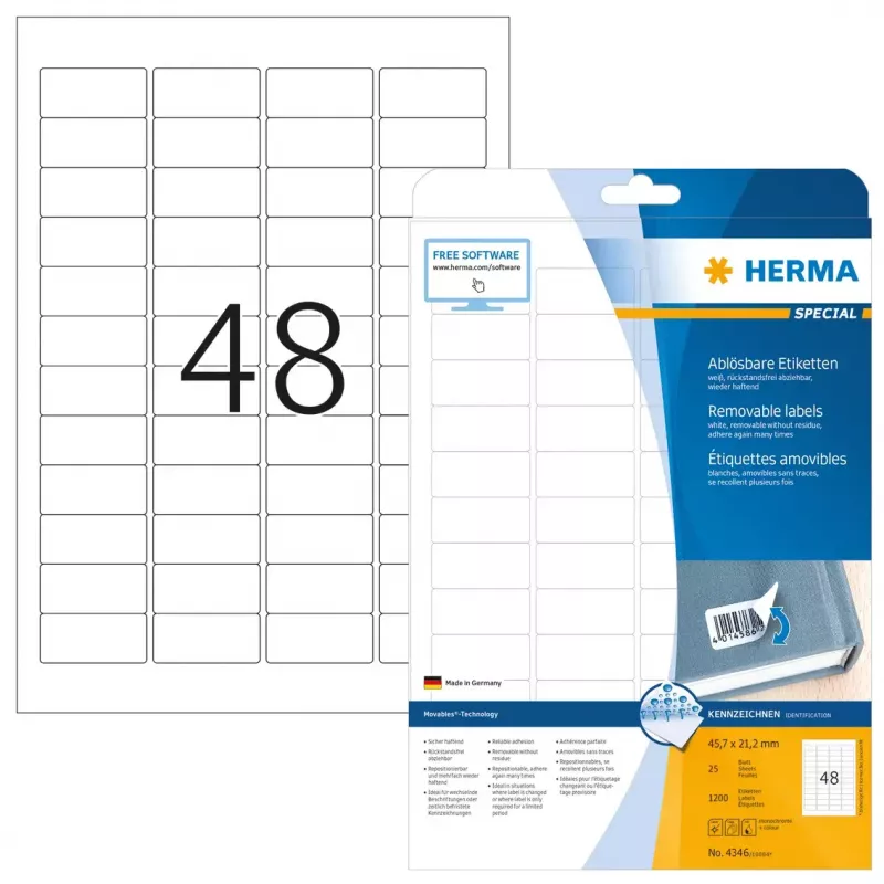 Samolepiace etikety do tlačiarne HERMA Odnímateľné etikety A4 45,7x21,2 mm