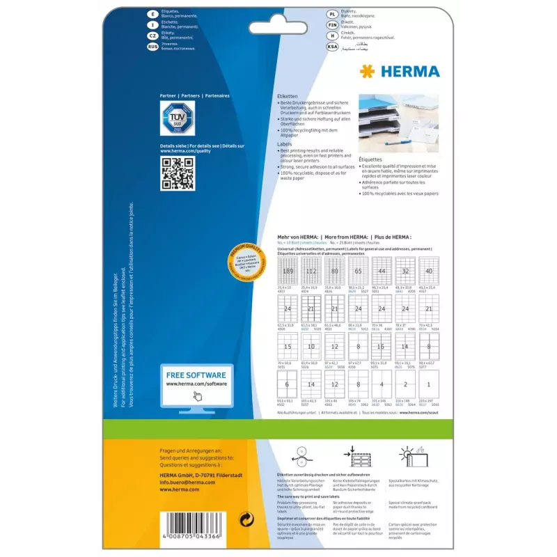 Samolepiace etikety do tlačiarne HERMA Labels Premium A4 35,6x16,9 mm