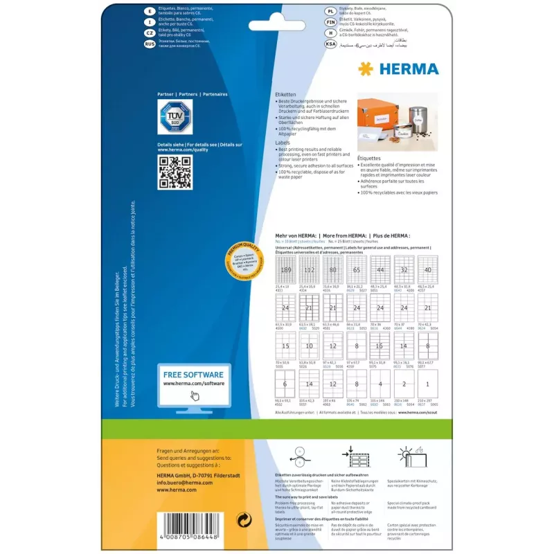 Samolepiace etikety do tlačiarne HERMA Labels Premium A4 70x37 mm