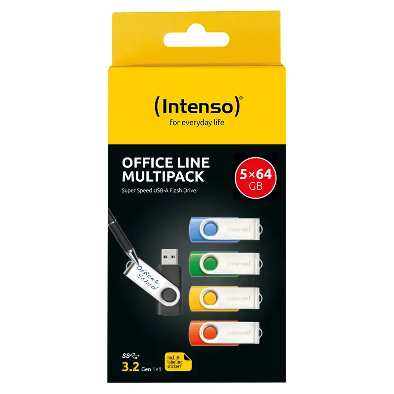 INTENSO Office Line USB kľúč multi-pack 5×64 GB, USB-A, USB 3.2 Gen 1, Swivel, viacfarebný