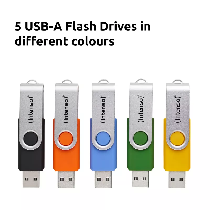 INTENSO Office Line USB kľúč multi-pack 5×64 GB, USB-A, USB 3.2 Gen 1, Swivel, viacfarebný