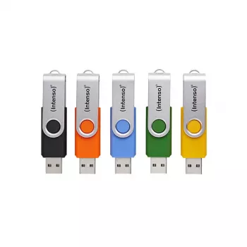 INTENSO Office Line USB kľúč multi-pack 5×64 GB, USB-A, USB 3.2 Gen 1, Swivel, viacfarebný