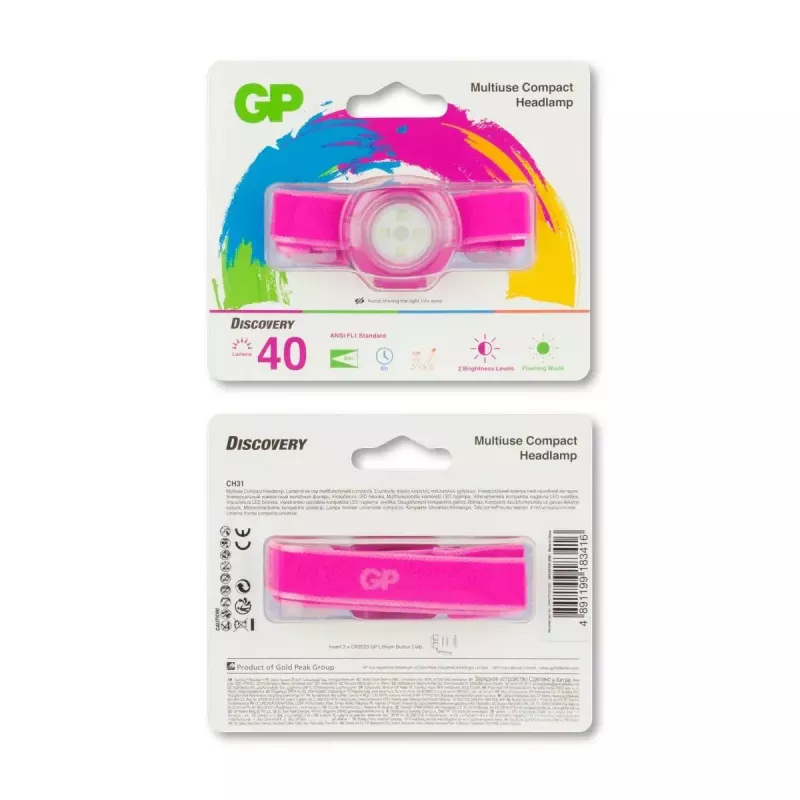 Čelová lampa GP Batterien CH31002 ružová