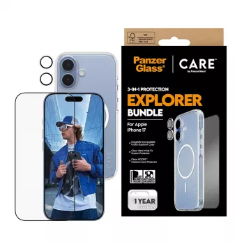 PanzerGlass CARE 3-in-1 Flagship Explorer Bundle iPhone 17 odolný proti poškriabaniu a nárazom