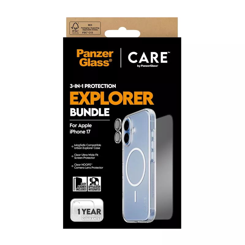 PanzerGlass CARE 3-in-1 Flagship Explorer Bundle iPhone 17 odolný proti poškriabaniu a nárazom