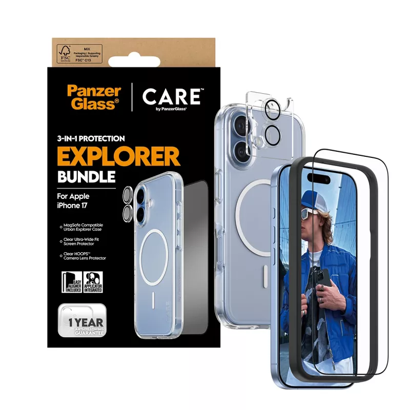 PanzerGlass CARE 3-in-1 Flagship Explorer Bundle iPhone 17 odolný proti poškriabaniu a nárazom