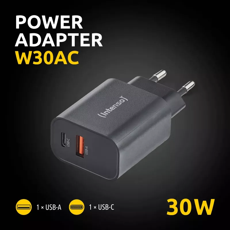 Napájací zdroj Intenso W30AC 30 W USB-A USB-C čierny