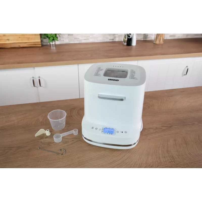 Automatický pekár na chlieb Unold Esge Backmeister Bernd 68120 — 550 W, max. hmotnosť chleba 1 kg, biela, plastové puzdro