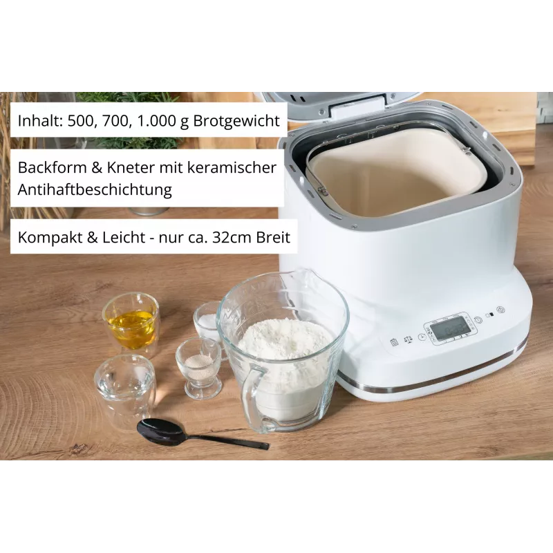 Automatický pekár na chlieb Unold Esge Backmeister Bernd 68120 — 550 W, max. hmotnosť chleba 1 kg, biela, plastové puzdro