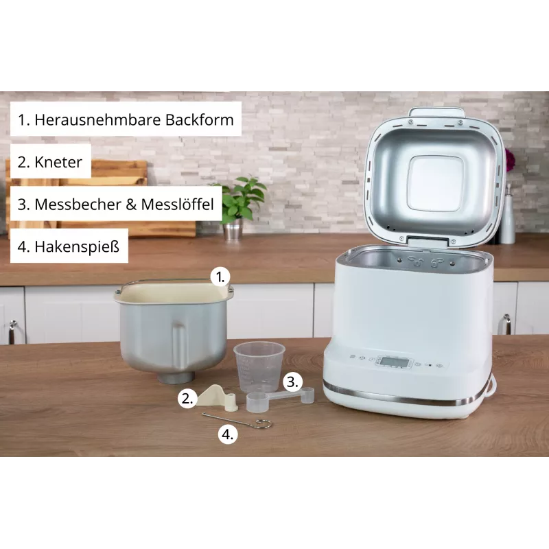 Automatický pekár na chlieb Unold Esge Backmeister Bernd 68120 — 550 W, max. hmotnosť chleba 1 kg, biela, plastové puzdro