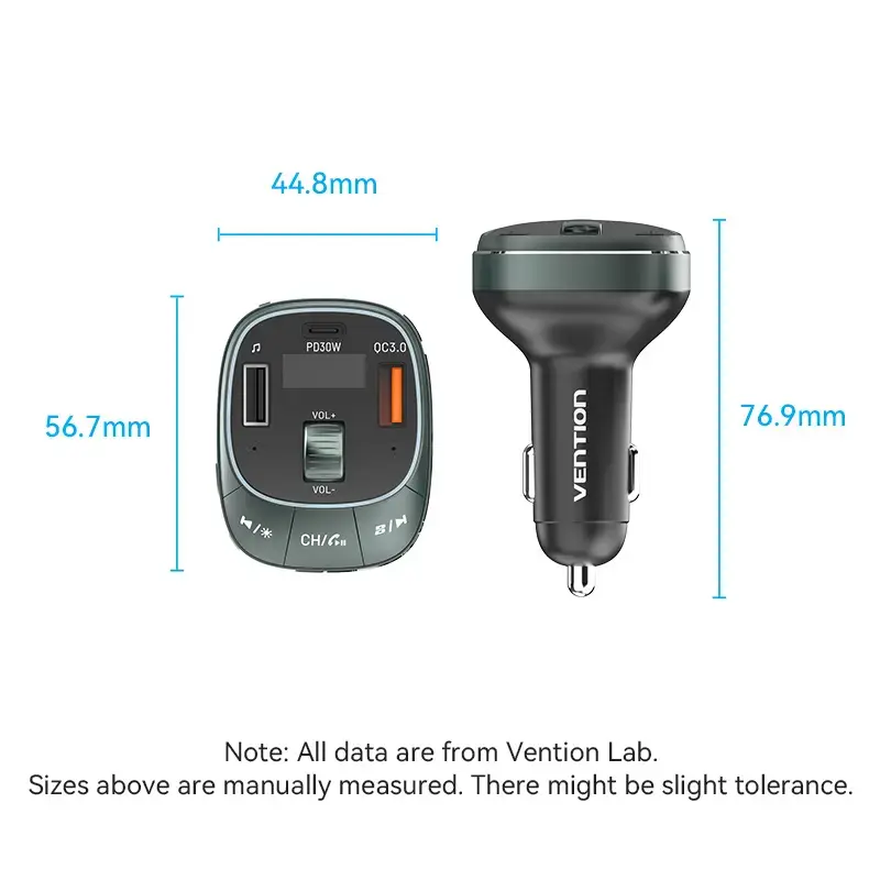 Auto nabíjačka Vention 3-port USB (USB-C + 2× USB-A) 30W/18W/5W čierna
