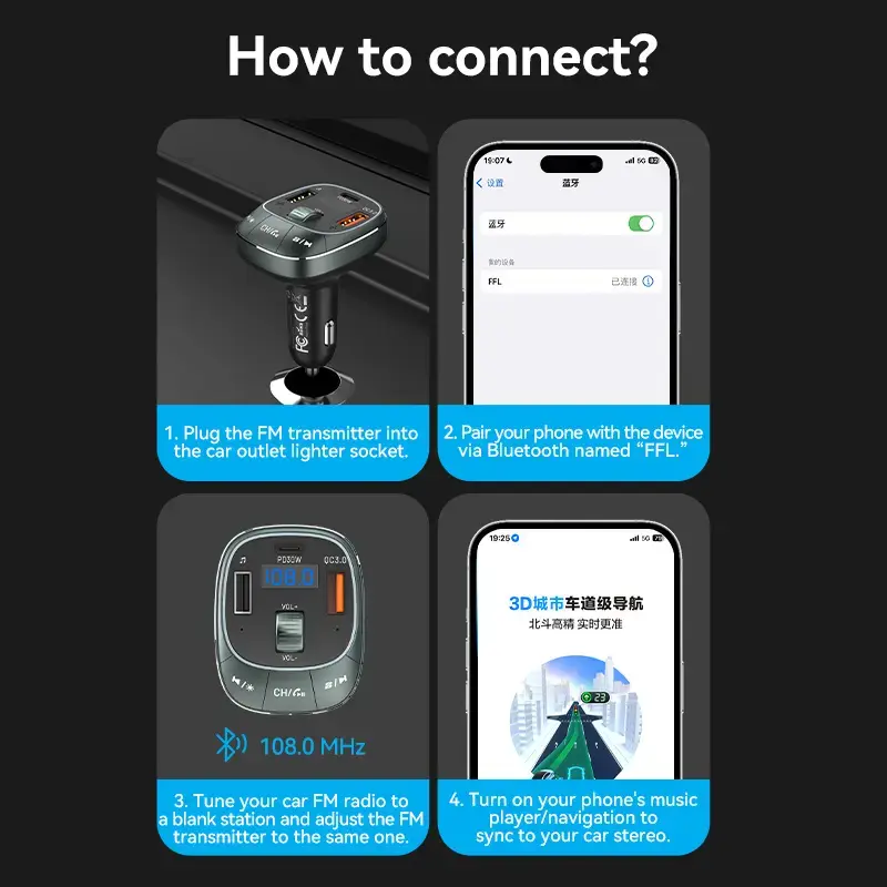 Auto nabíjačka Vention 3-port USB (USB-C + 2× USB-A) 30W/18W/5W čierna