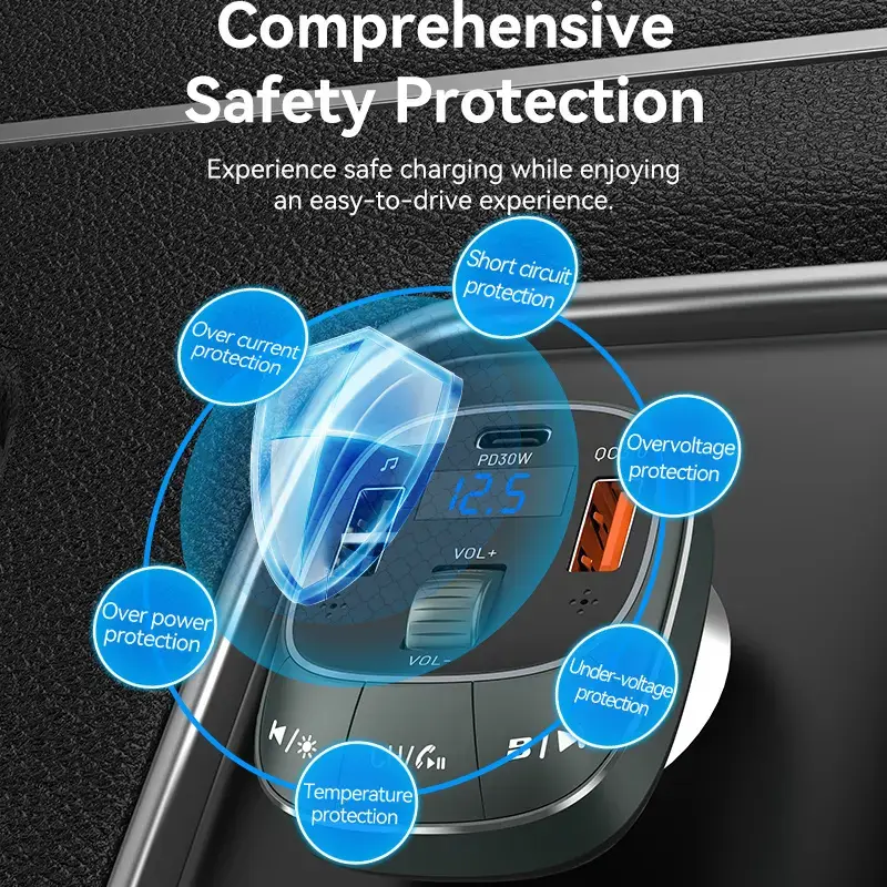 Auto nabíjačka Vention 3-port USB (USB-C + 2× USB-A) 30W/18W/5W čierna